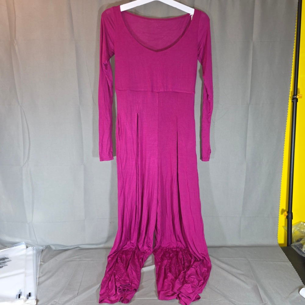 Blogilates Cascade V-Neck Jumpsuit Burgundy Large Wide Leg Thumbholes
